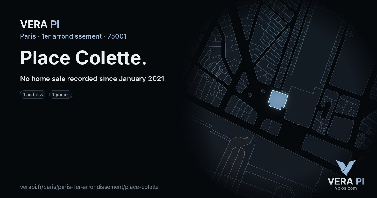Place Colette, 1er arrondissement at night – every parcel coloured by the prices around it, the street's own parcels lit