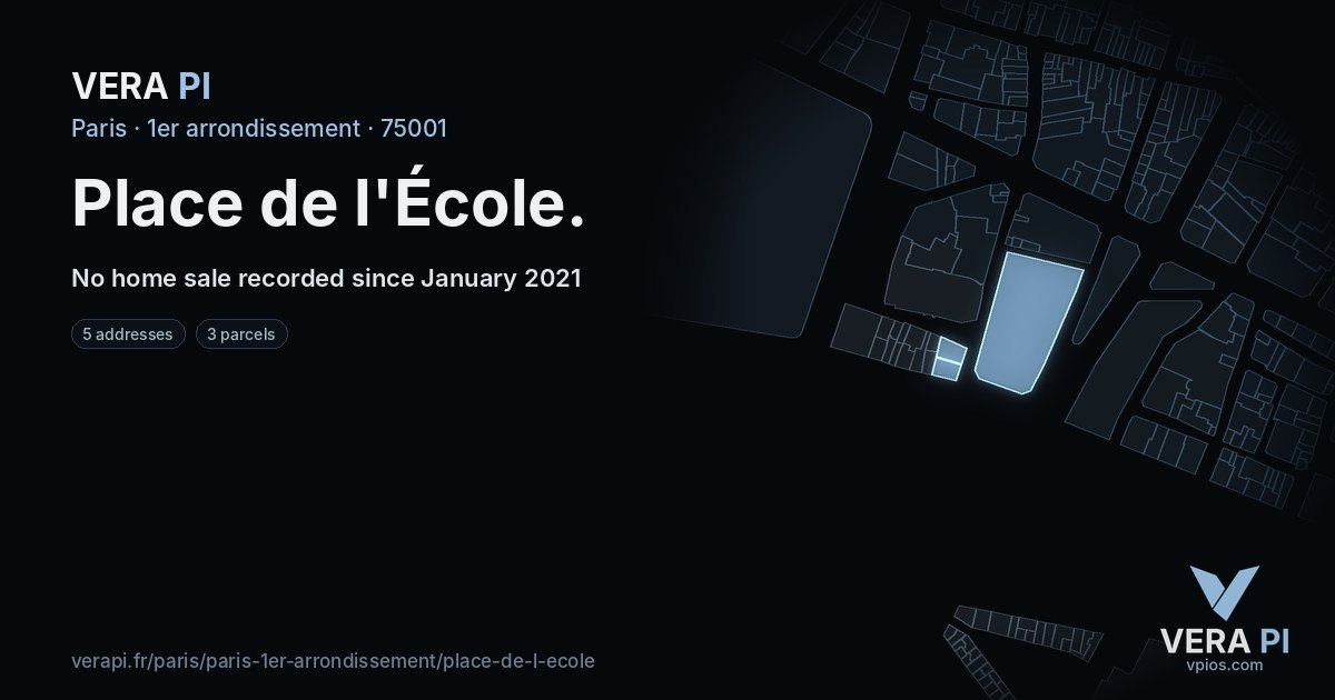 Place de l'École, 1er arrondissement at night – every parcel coloured by the prices around it, the street's own parcels lit