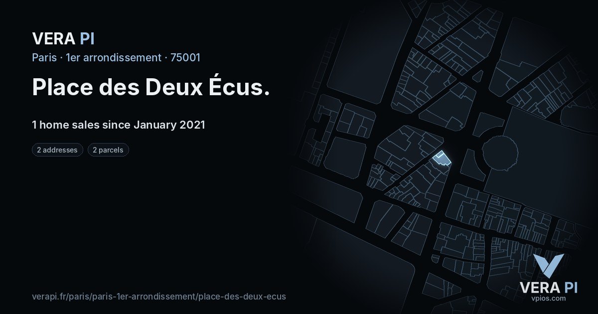 Place des Deux Écus, 1er arrondissement at night – every parcel coloured by the prices around it, the street's own parcels lit