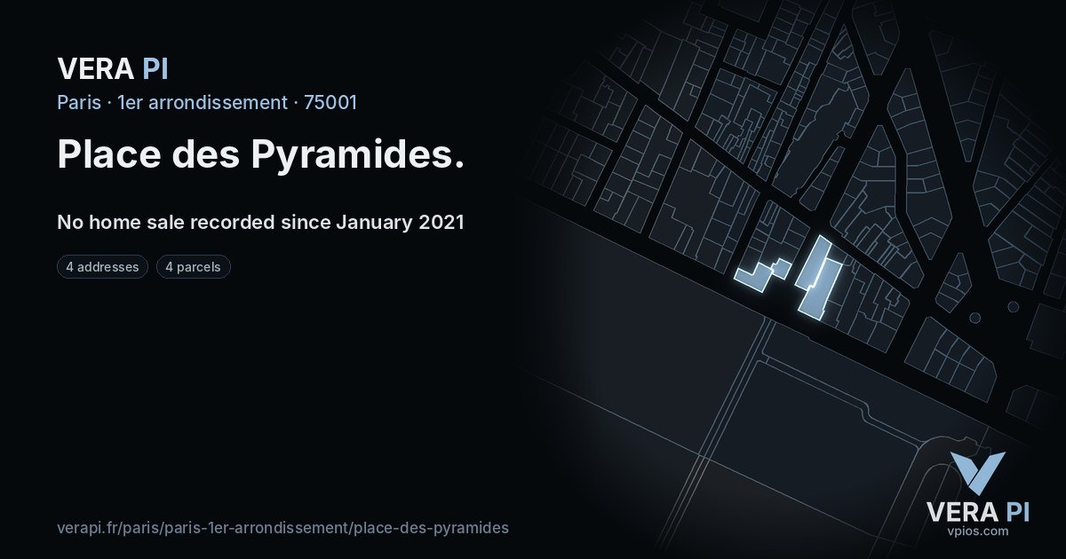 Place des Pyramides, 1er arrondissement at night – every parcel coloured by the prices around it, the street's own parcels lit