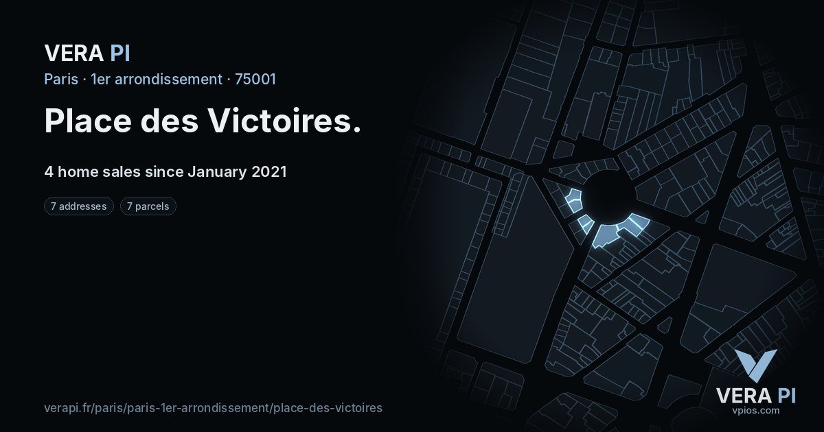 Place des Victoires, 1er arrondissement at night – every parcel coloured by the prices around it, the street's own parcels lit