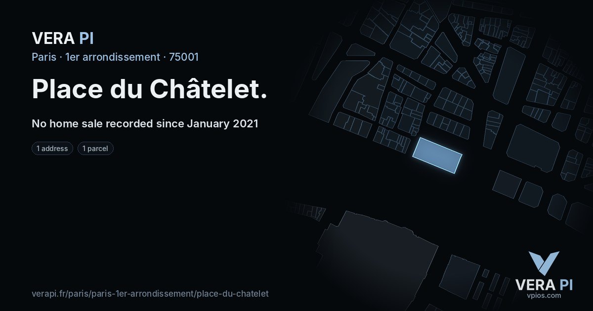 Place du Châtelet, 1er arrondissement at night – every parcel coloured by the prices around it, the street's own parcels lit