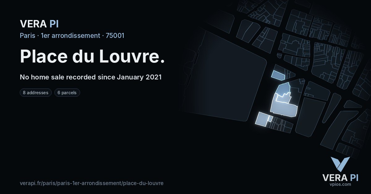 Place du Louvre, 1er arrondissement at night – every parcel coloured by the prices around it, the street's own parcels lit