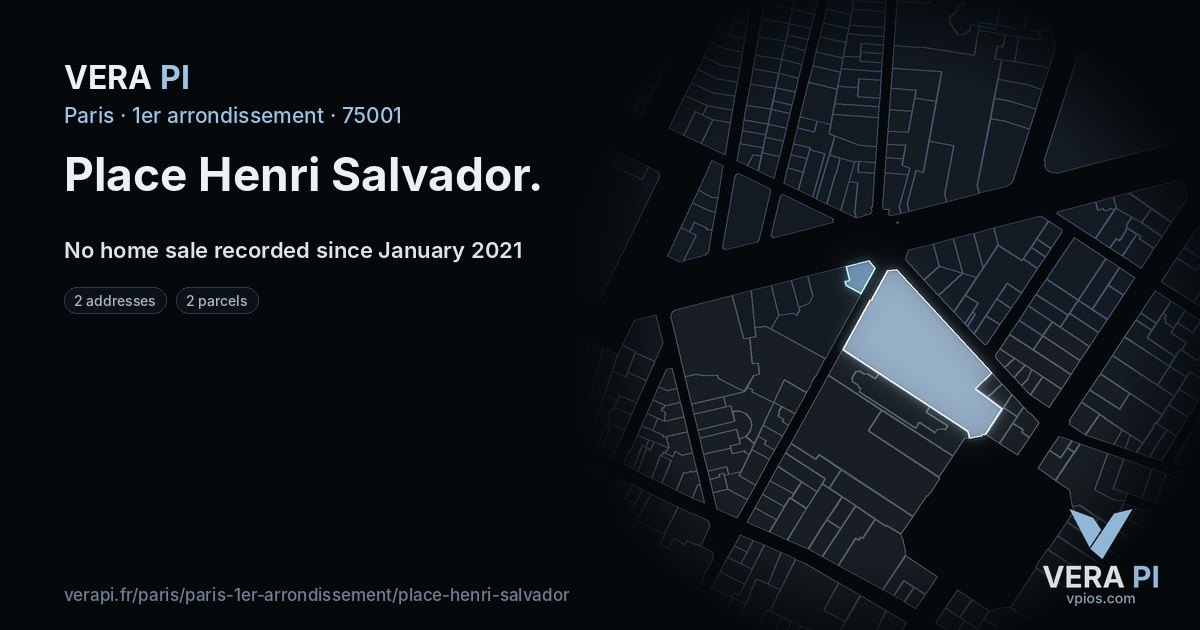 Place Henri Salvador, 1er arrondissement at night – every parcel coloured by the prices around it, the street's own parcels lit