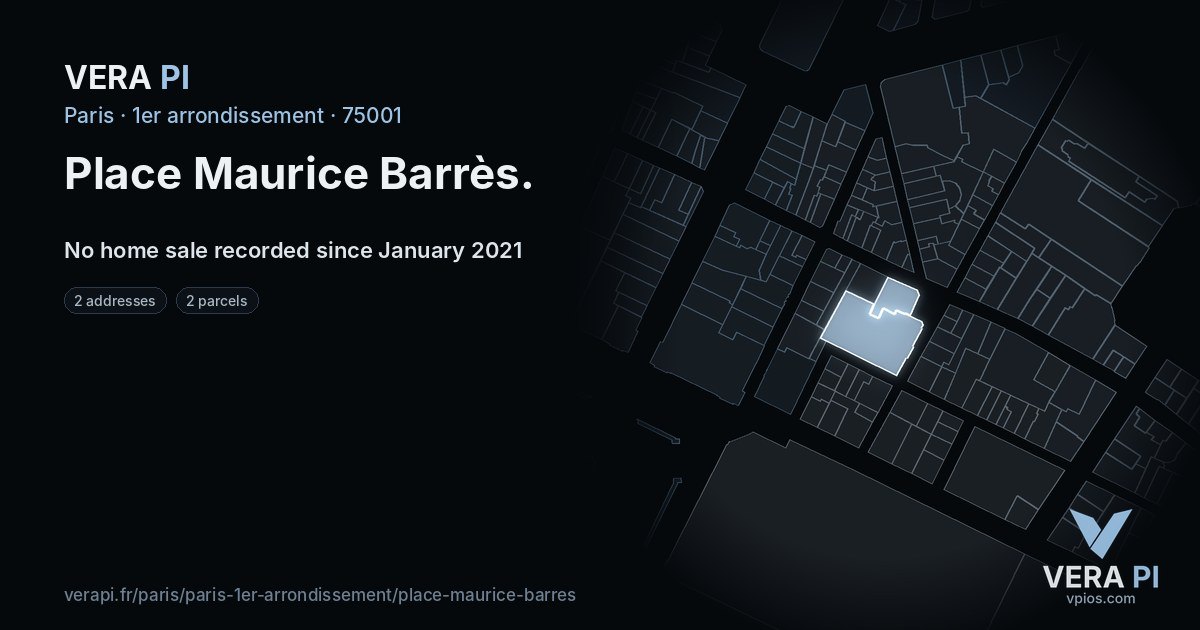 Place Maurice Barrès, 1er arrondissement at night – every parcel coloured by the prices around it, the street's own parcels lit