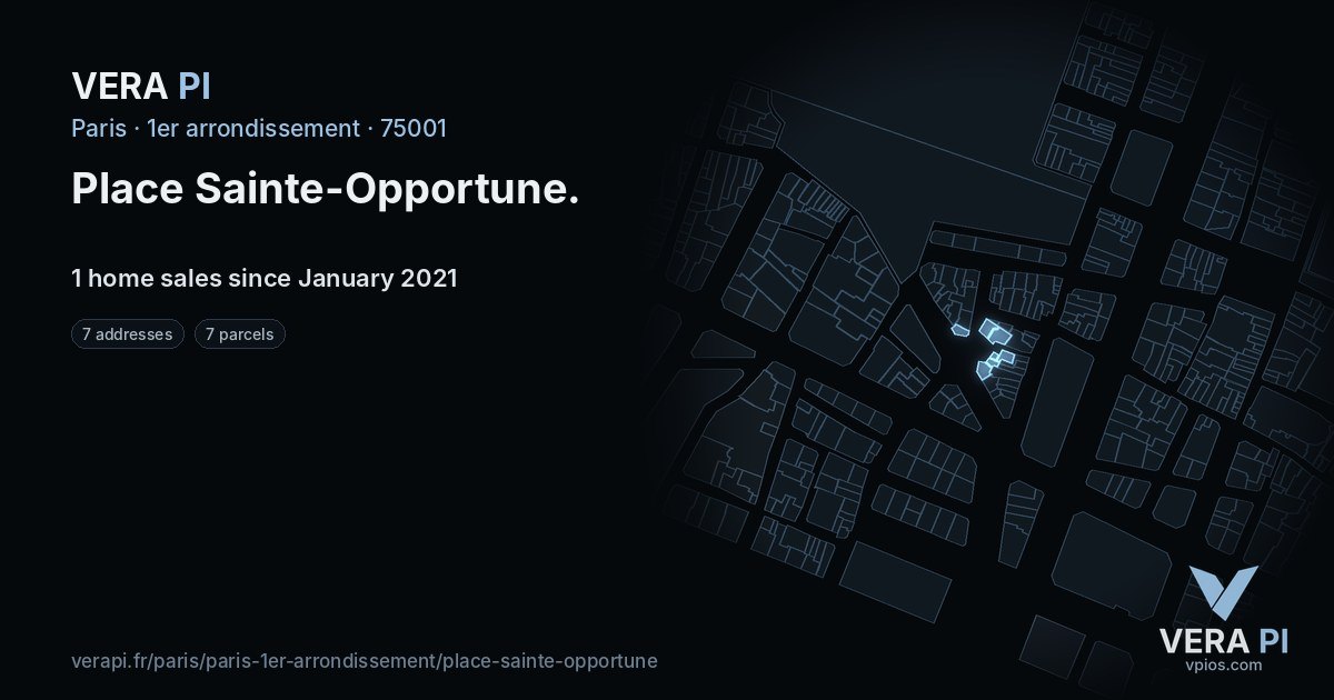 Place Sainte-Opportune, 1er arrondissement at night – every parcel coloured by the prices around it, the street's own parcels lit