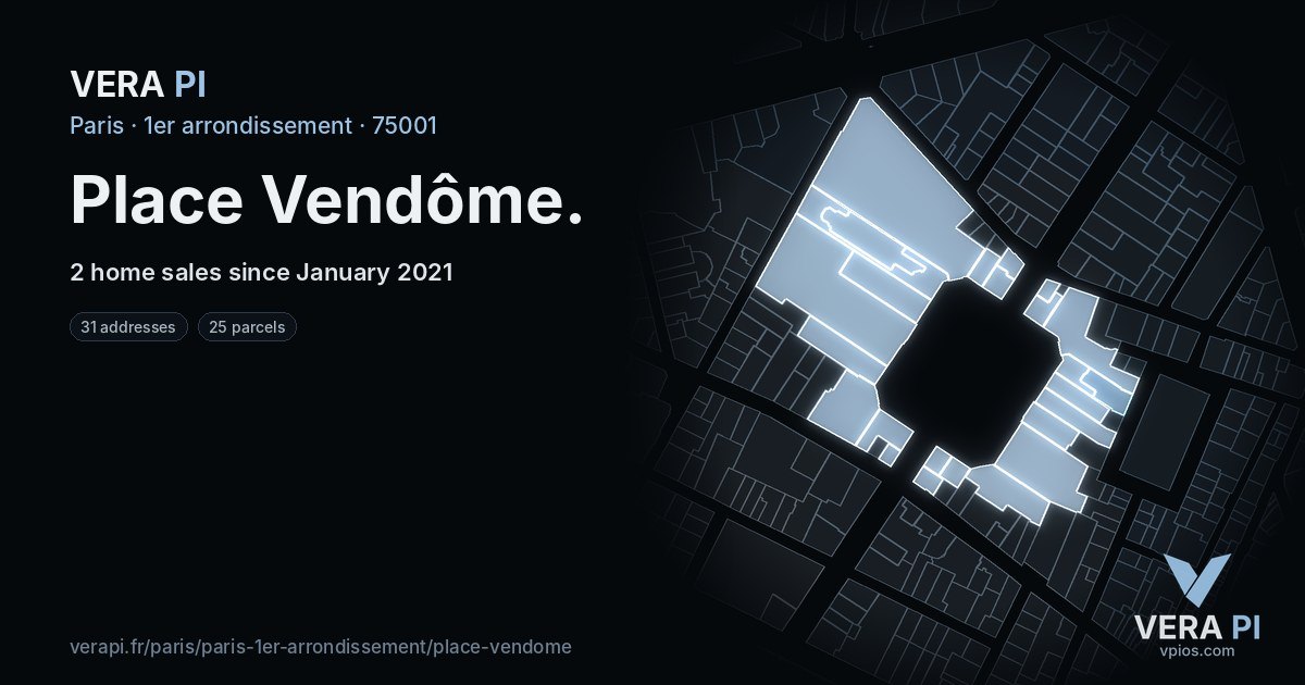 Place Vendôme, 1er arrondissement at night – every parcel coloured by the prices around it, the street's own parcels lit
