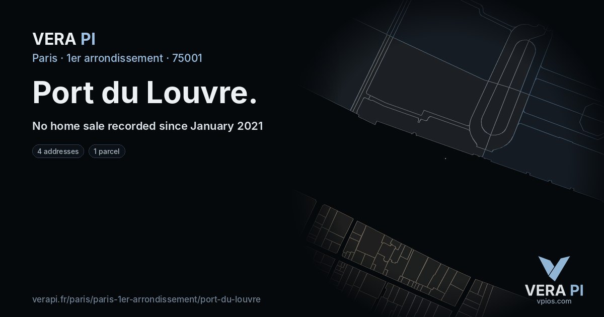 Port du Louvre, 1er arrondissement at night – every parcel coloured by the prices around it, the street's own parcels lit