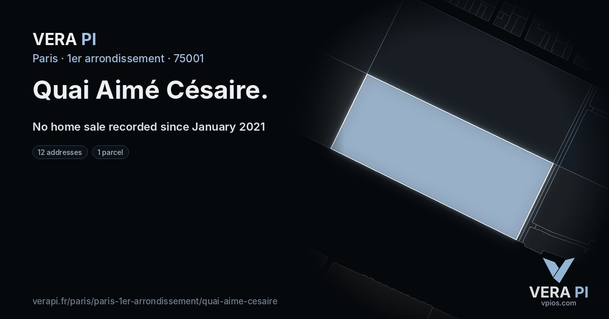 Quai Aimé Césaire, 1er arrondissement at night – every parcel coloured by the prices around it, the street's own parcels lit