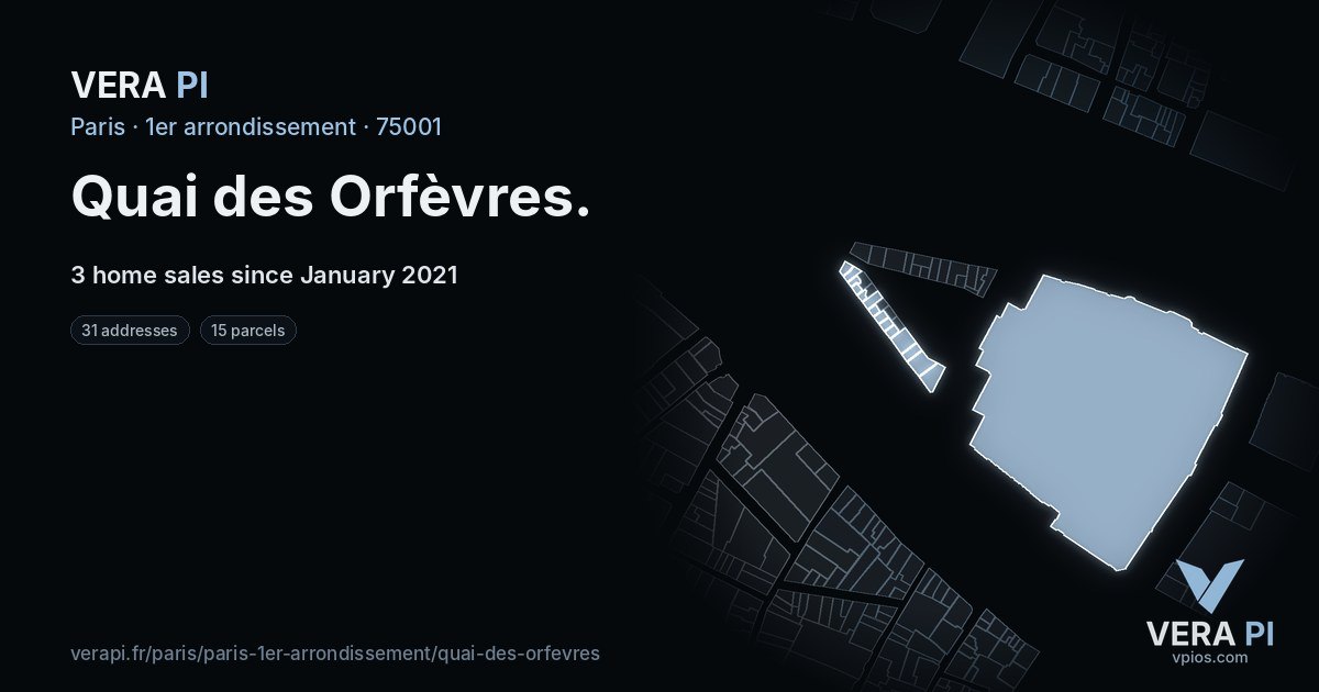 Quai des Orfèvres, 1er arrondissement at night – every parcel coloured by the prices around it, the street's own parcels lit