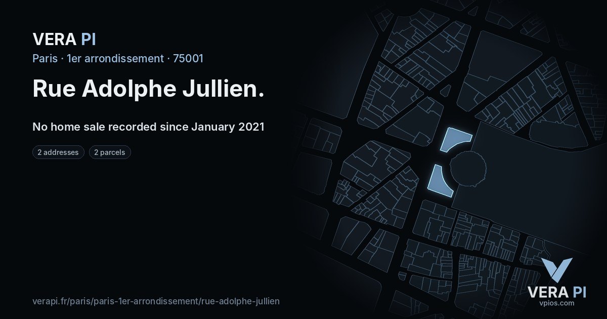 Rue Adolphe Jullien, 1er arrondissement at night – every parcel coloured by the prices around it, the street's own parcels lit