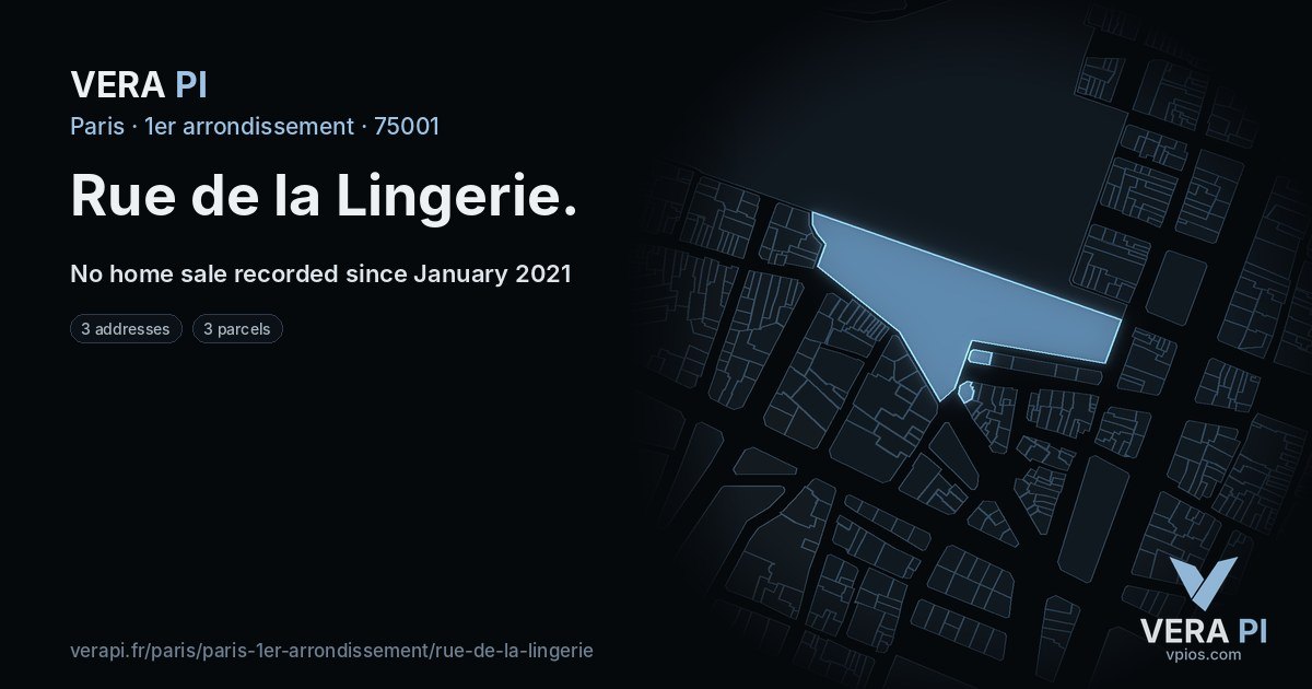 Rue de la Lingerie, 1er arrondissement at night – every parcel coloured by the prices around it, the street's own parcels lit