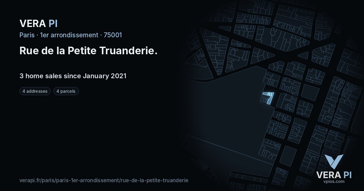 Rue de la Petite Truanderie, 1er arrondissement at night – every parcel coloured by the prices around it, the street's own parcels lit