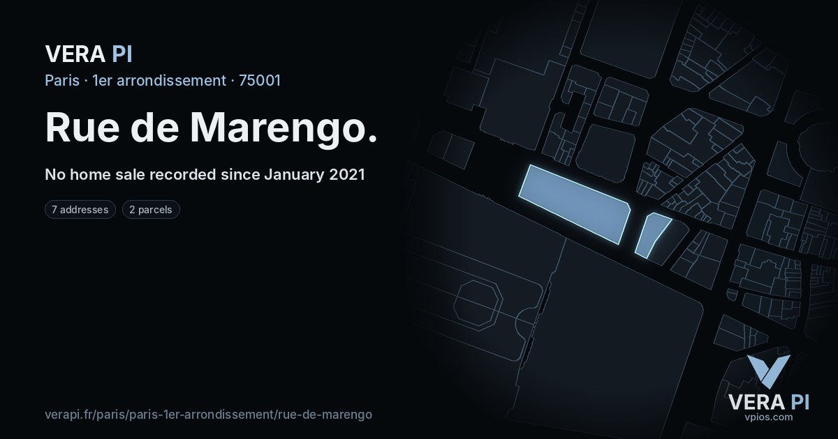 Rue de Marengo, 1er arrondissement at night – every parcel coloured by the prices around it, the street's own parcels lit