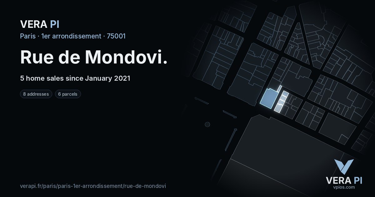 Rue de Mondovi, 1er arrondissement at night – every parcel coloured by the prices around it, the street's own parcels lit