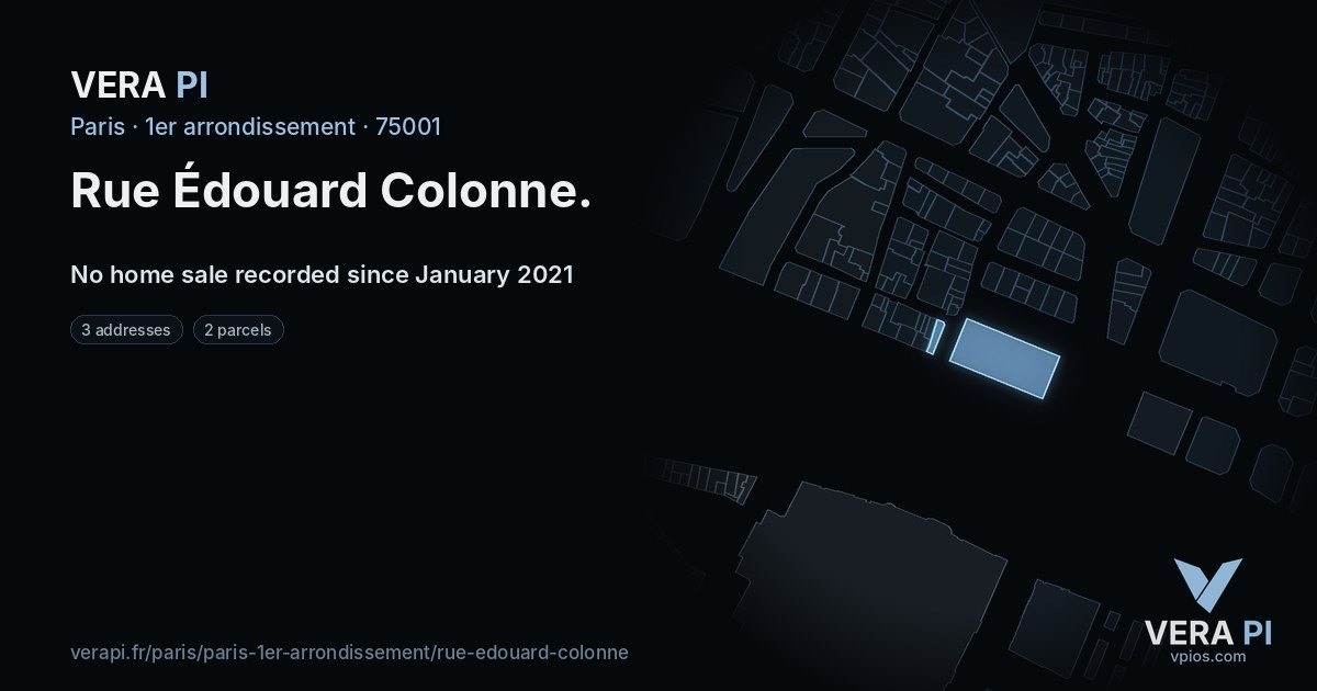 Rue Édouard Colonne, 1er arrondissement at night – every parcel coloured by the prices around it, the street's own parcels lit
