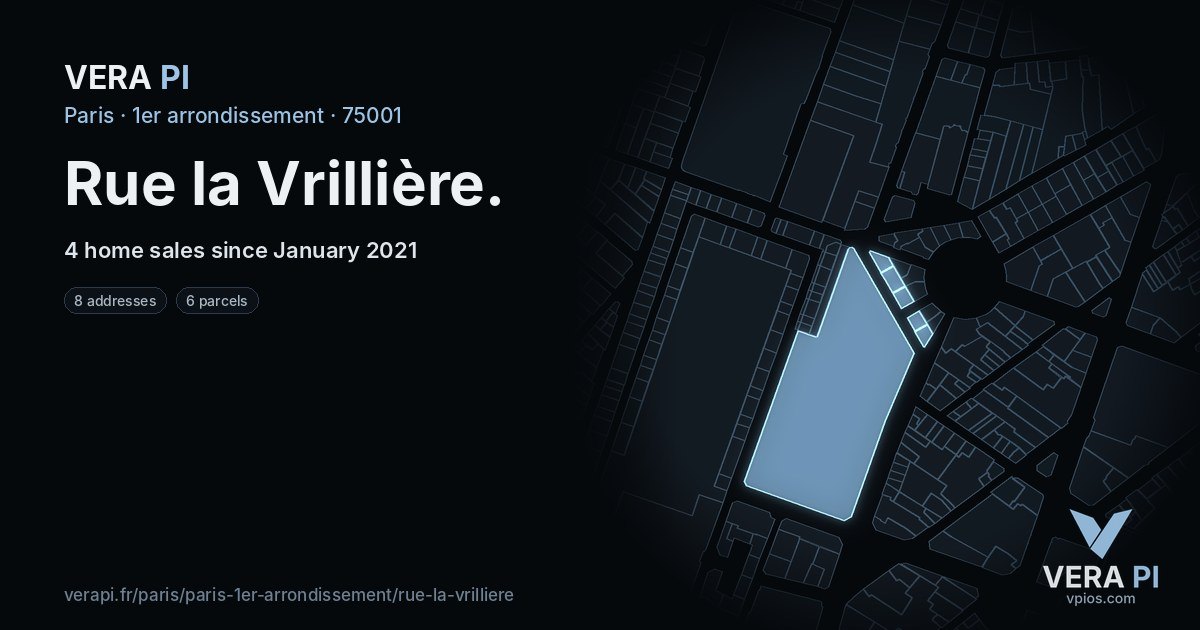 Rue la Vrillière, 1er arrondissement at night – every parcel coloured by the prices around it, the street's own parcels lit