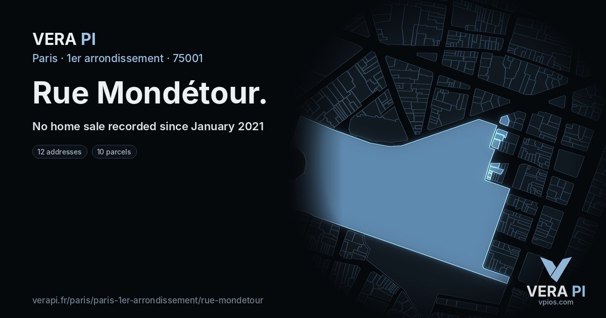 Rue Mondétour, 1er arrondissement at night – every parcel coloured by the prices around it, the street's own parcels lit