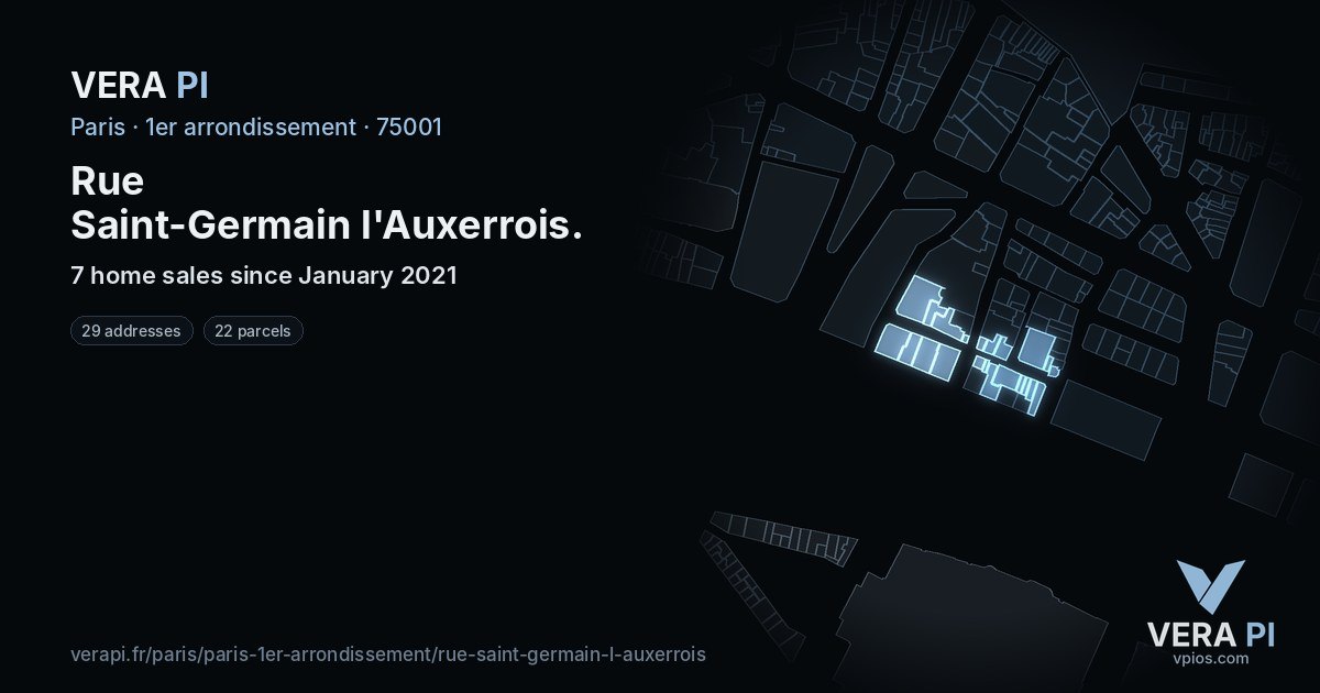 Rue Saint-Germain l'Auxerrois, 1er arrondissement at night – every parcel coloured by the prices around it, the street's own parcels lit