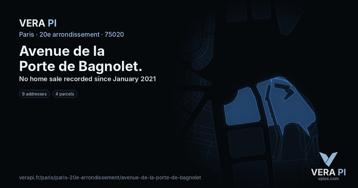 Avenue de la Porte de Bagnolet, 20e arrondissement at night – every parcel coloured by the prices around it, the street's own parcels lit