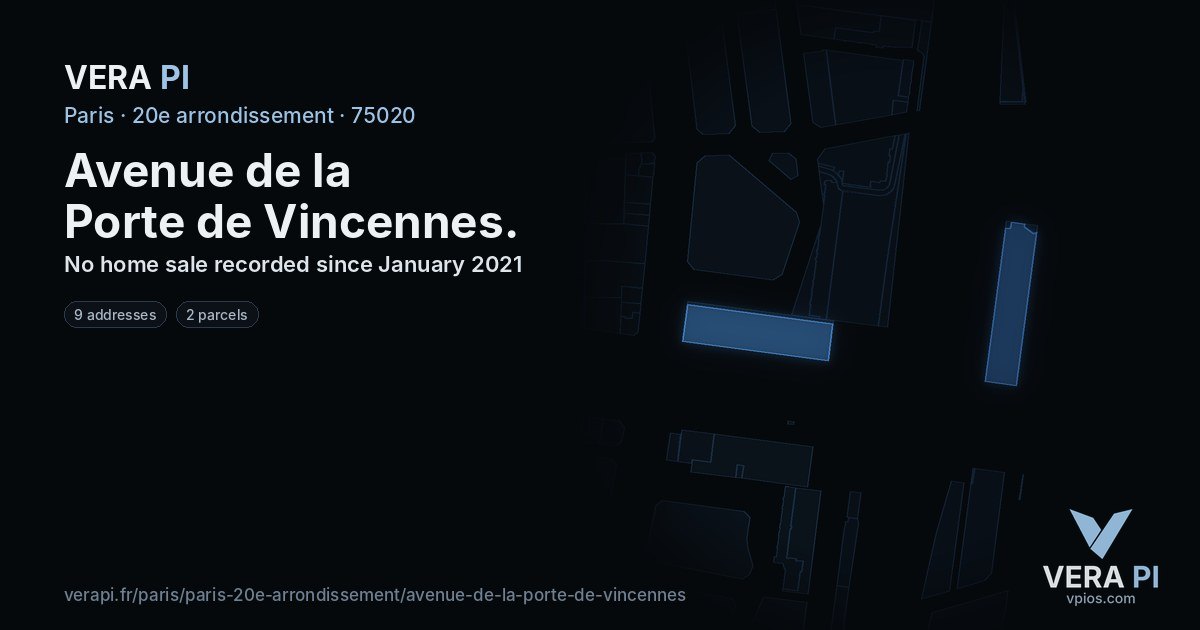 Avenue de la Porte de Vincennes, 20e arrondissement at night – every parcel coloured by the prices around it, the street's own parcels lit