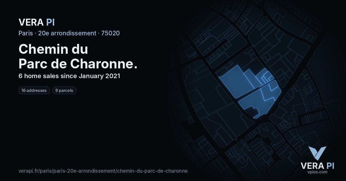 Chemin du Parc de Charonne, 20e arrondissement at night – every parcel coloured by the prices around it, the street's own parcels lit