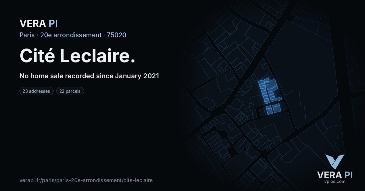 Cité Leclaire, 20e arrondissement at night – every parcel coloured by the prices around it, the street's own parcels lit