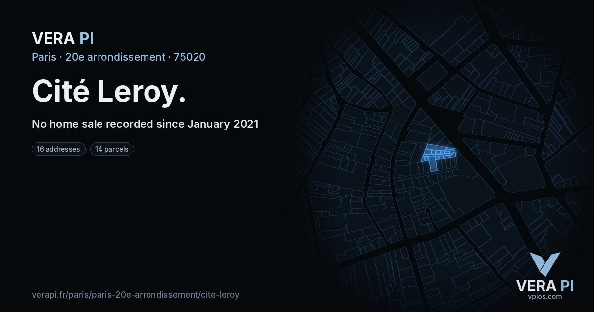 Cité Leroy, 20e arrondissement at night – every parcel coloured by the prices around it, the street's own parcels lit