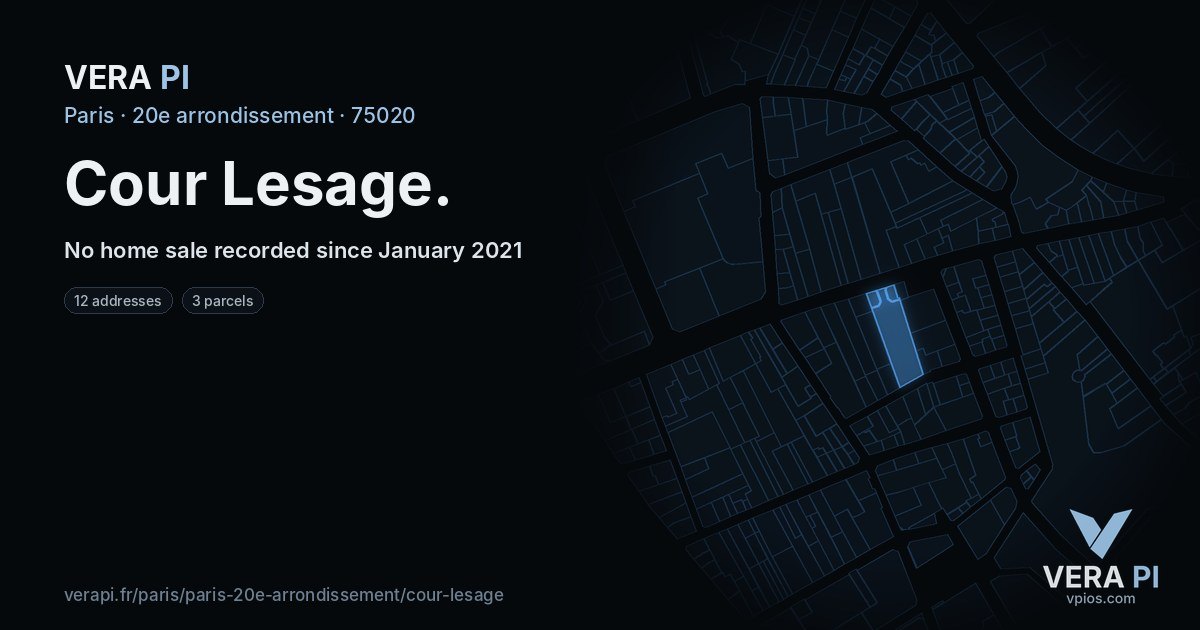 Cour Lesage, 20e arrondissement at night – every parcel coloured by the prices around it, the street's own parcels lit