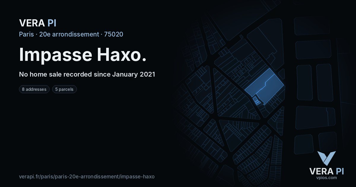 Impasse Haxo, 20e arrondissement at night – every parcel coloured by the prices around it, the street's own parcels lit