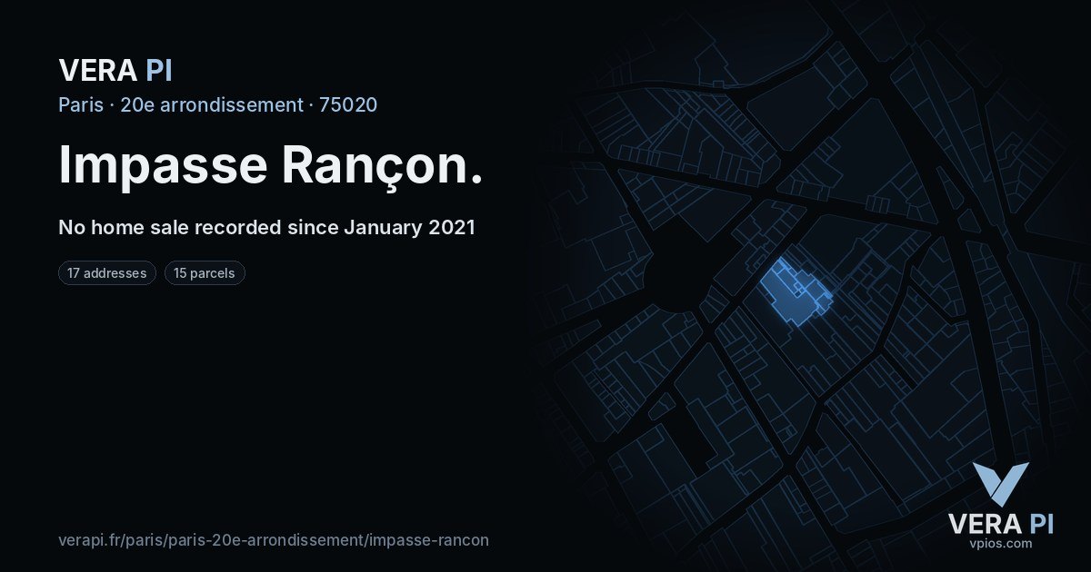 Impasse Rançon, 20e arrondissement at night – every parcel coloured by the prices around it, the street's own parcels lit