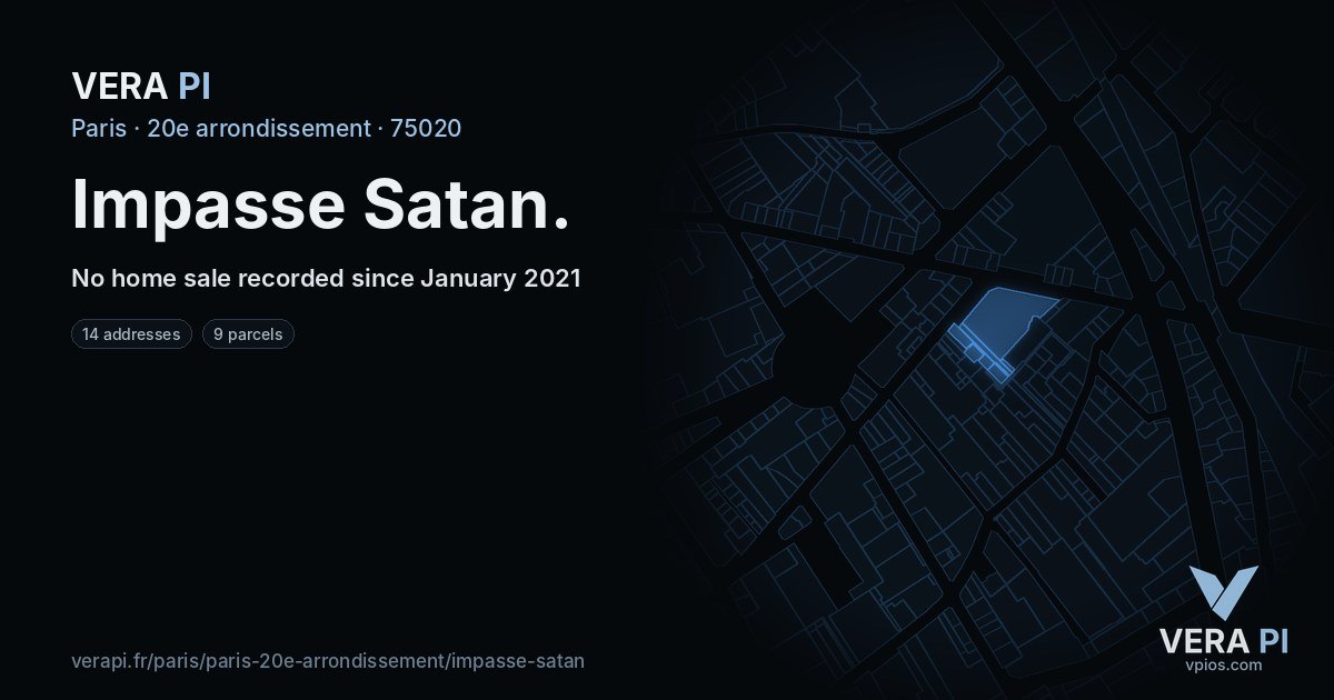 Impasse Satan, 20e arrondissement at night – every parcel coloured by the prices around it, the street's own parcels lit