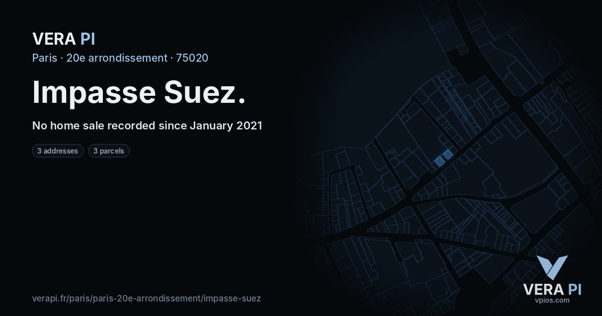 Impasse Suez, 20e arrondissement at night – every parcel coloured by the prices around it, the street's own parcels lit