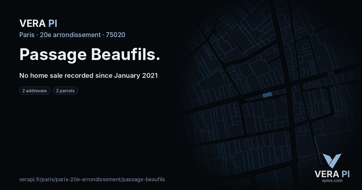 Passage Beaufils, 20e arrondissement at night – every parcel coloured by the prices around it, the street's own parcels lit