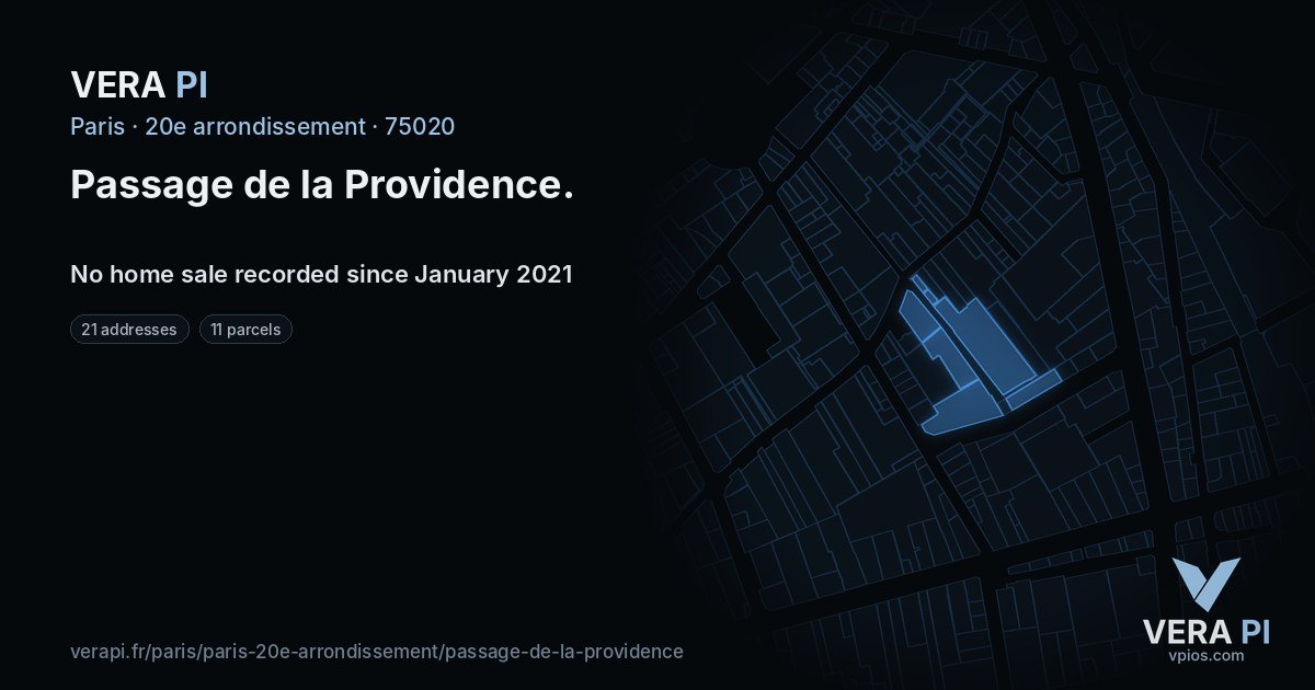 Passage de la Providence, 20e arrondissement at night – every parcel coloured by the prices around it, the street's own parcels lit