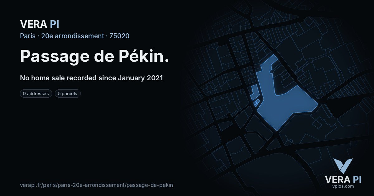 Passage de Pékin, 20e arrondissement at night – every parcel coloured by the prices around it, the street's own parcels lit