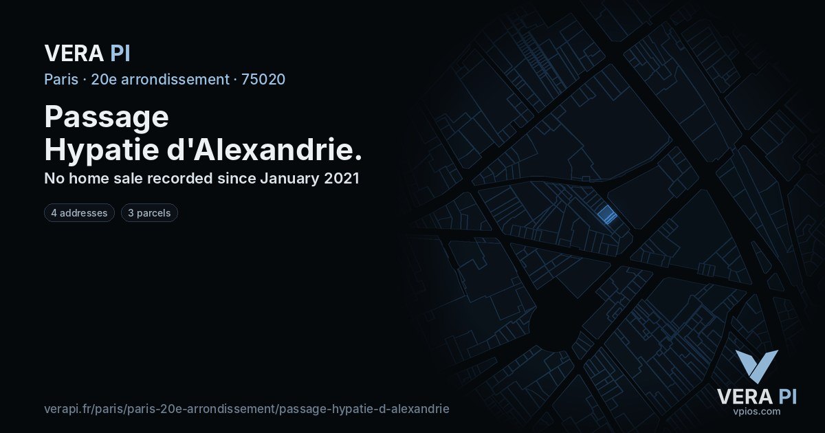 Passage Hypatie d'Alexandrie, 20e arrondissement at night – every parcel coloured by the prices around it, the street's own parcels lit