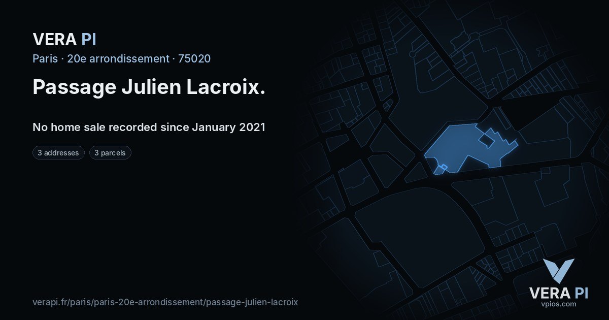 Passage Julien Lacroix, 20e arrondissement at night – every parcel coloured by the prices around it, the street's own parcels lit