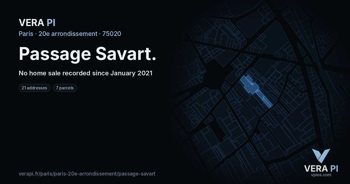 Passage Savart, 20e arrondissement at night – every parcel coloured by the prices around it, the street's own parcels lit