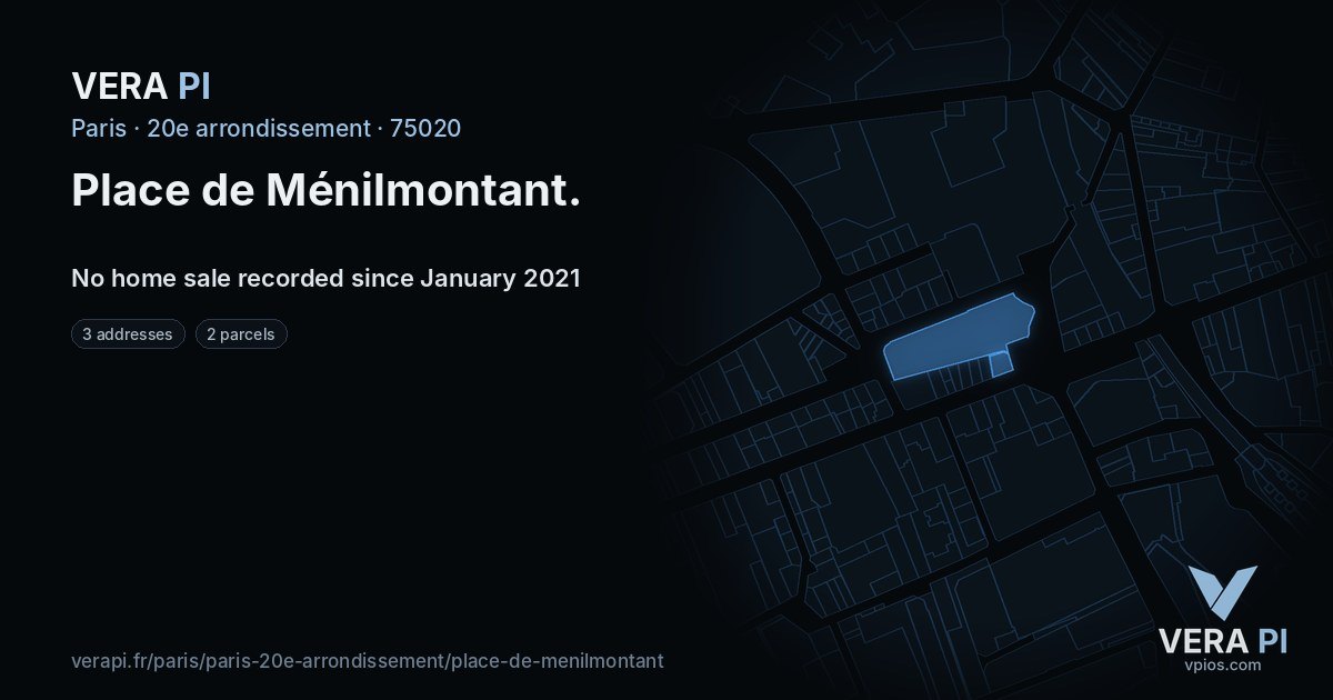 Place de Ménilmontant, 20e arrondissement at night – every parcel coloured by the prices around it, the street's own parcels lit
