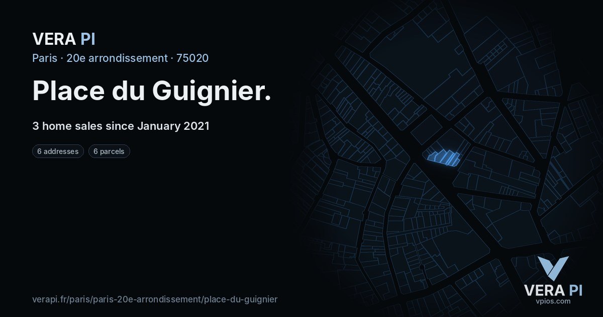 Place du Guignier, 20e arrondissement at night – every parcel coloured by the prices around it, the street's own parcels lit