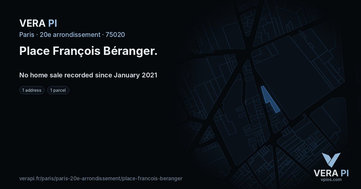 Place François Béranger, 20e arrondissement at night – every parcel coloured by the prices around it, the street's own parcels lit