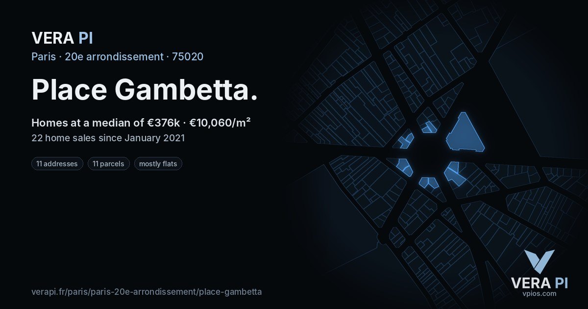 Place Gambetta, 20e arrondissement at night – every parcel coloured by the prices around it, the street's own parcels lit