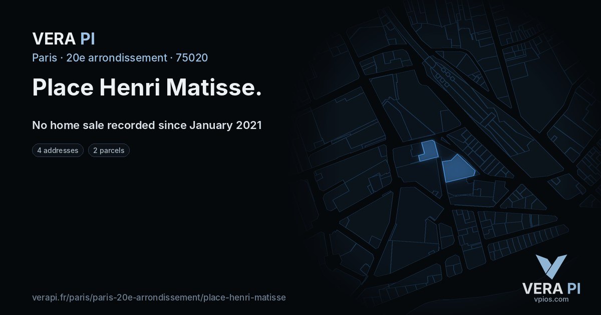 Place Henri Matisse, 20e arrondissement at night – every parcel coloured by the prices around it, the street's own parcels lit