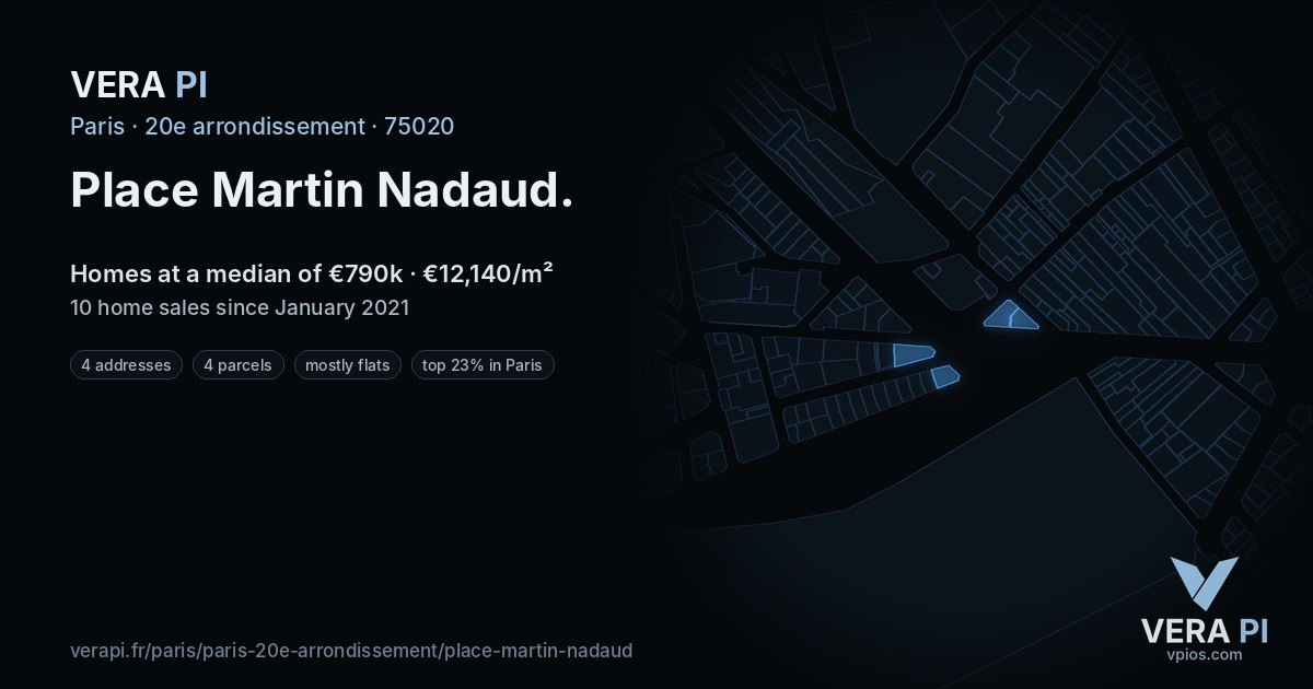 Place Martin Nadaud, 20e arrondissement at night – every parcel coloured by the prices around it, the street's own parcels lit