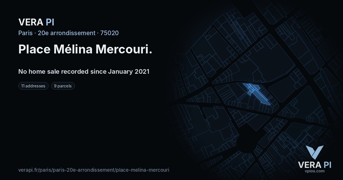 Place Mélina Mercouri, 20e arrondissement at night – every parcel coloured by the prices around it, the street's own parcels lit