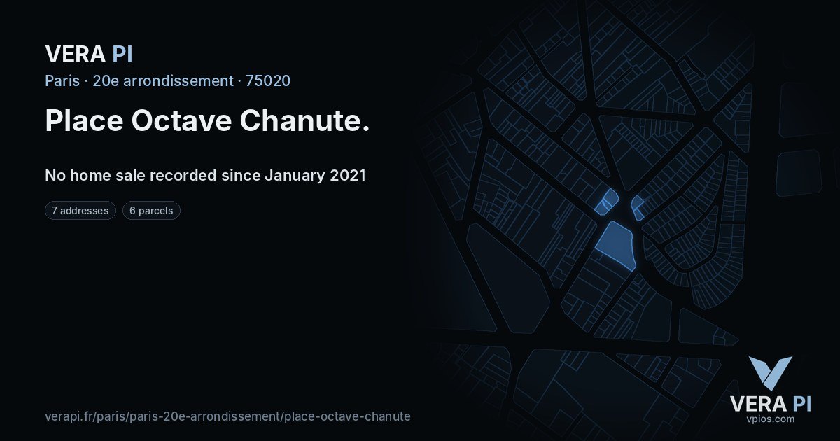 Place Octave Chanute, 20e arrondissement at night – every parcel coloured by the prices around it, the street's own parcels lit