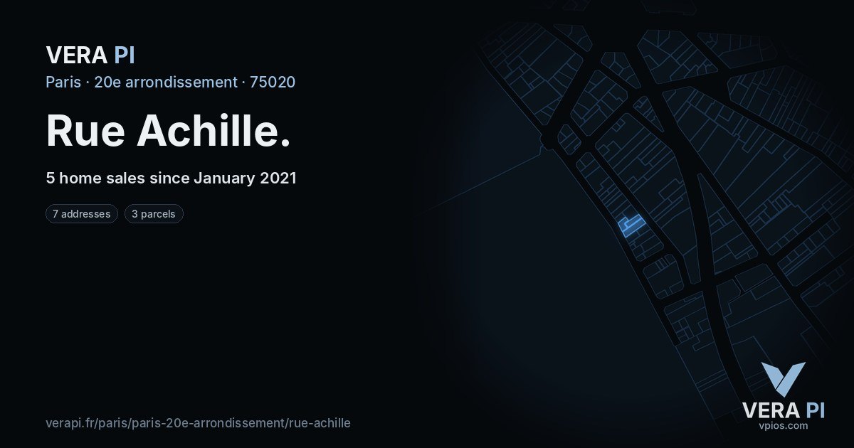 Rue Achille, 20e arrondissement at night – every parcel coloured by the prices around it, the street's own parcels lit