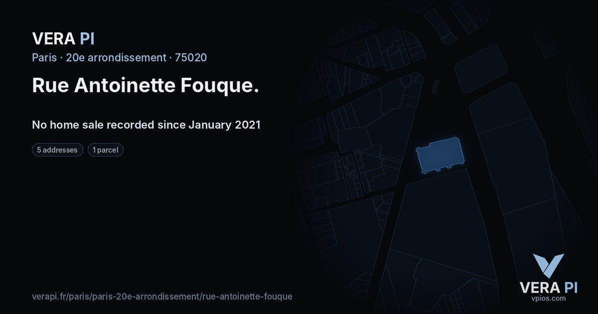 Rue Antoinette Fouque, 20e arrondissement at night – every parcel coloured by the prices around it, the street's own parcels lit