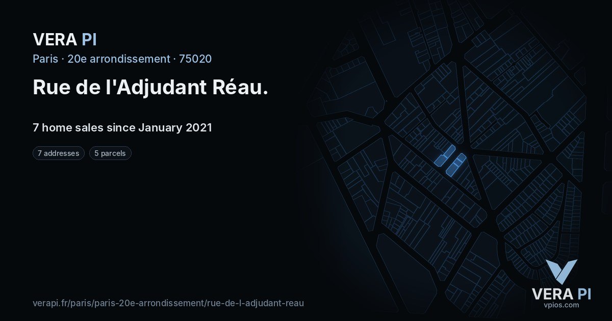 Rue de l'Adjudant Réau, 20e arrondissement at night – every parcel coloured by the prices around it, the street's own parcels lit